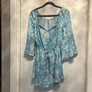 Light blue with white flowers BoHo dress